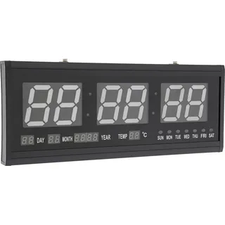 Wanduhr, LED-Digitalanzeige, Kalender- und Temperaturfunktion, Schwarz, Schwarz
