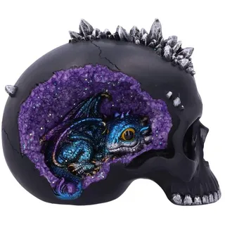 Nemesis Now Höhle Kleiner Drache versteckt Sich in einem Kristallschädel, Polyresin, Schwarz, 16,5 cm
