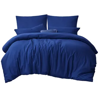 RUIKASI Bettwäsche 200x220 Blau 3teilig - Königsblau Mikrofaser Bettwäsche-Sets Oeko-TEX, Bettbezüge 200 x 220cm + 2 Kissenbezüge 80x80cm mit Reißverschluss, Weich und Bügelfrei