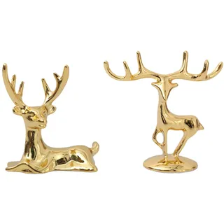 Generisch Heimdekoration Weihnachts-Rentier-Figuren – 2 Stück Harz sitzende und stehende Hirsch-Figur Statuen für Weihnachtsdekorationen Wohnaccessoires (Gold)