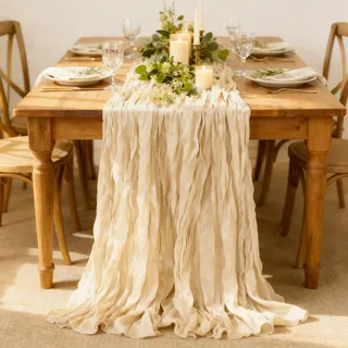 Alyvisun 1Pack Tischläufer Beiger, 35x118Inch-100% Polyester Waschbare Tischläufer für Hochzeiten, Babypartys,Partys, Boho Landhaus Rustikale Tisch- und Stuhldekorationen für Zuhause & Outdoor