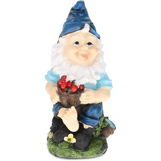 Relaxdays Gartenzwerg mit Beerenkörbchen, wetterfest, frostsicher, HBT 24x12x12cm, Gartenfigur Wichtel, Kunststein, bunt