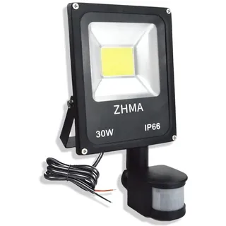 ZHMA 12V-24V DC Led Strahler mit Bewegungsmelder Außen, 30W Außenstrahler mit PIR, IP66 Wasserdichter Motion Sensors Flutlicht(Floodlight) 6000K Tageslicht für Garage,Solaranlage,Autobatterie