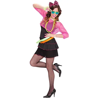 W WIDMANN MILANO Party Fashion - 80er Jahre Damen Kostüm Set mit Kleid, Netz Shirt, Gürtel & Haarband für Karneval & Party