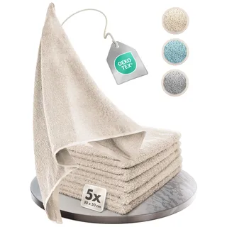 Homewell Handtücher Set - weich und saugstark, 100% Baumwolle, Oeko-Tex 100 Zertifiziert (5 Gästehandtücher 30x50 cm, Beige)