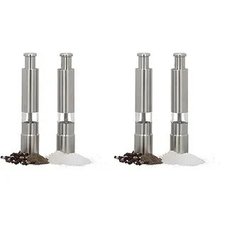 Relaxdays Pfeffermühle 2er Set manuell, Edelstahl, handlich, Gewürzmühlen, f. Reisen, unterwegs, per Daumendruck, silber (Packung mit 2)