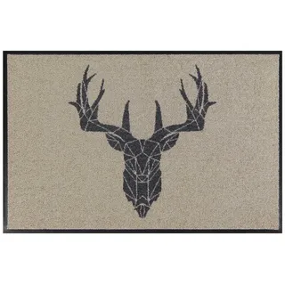 Mocavi Mat Fußmatte Hirsch waschbar außen & innen beige 45x70cm Sauberlaufmatte Fußabtreter Motiv Country modern hochwertig