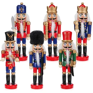 Yirochan 6 Stück Weihnachts Nussknacker Figur, 13 cm hölzerne Nussknacker-Ornamente, Nussknacker-Soldaten für Weihnachten, Zuhause, Weihnachtsbaum, Party, Hängeornamente