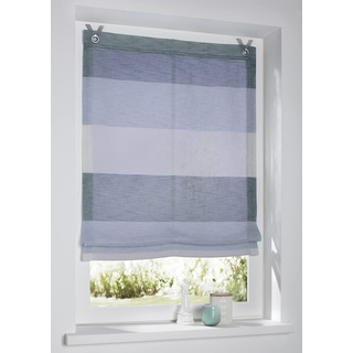 Ösenrollo Marit gestreift Aqua/grün/Creme mit bunten Webstreifen Breite 45 cm x Höhe 120 cm, incl. Fensterhaken