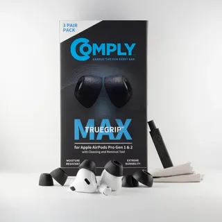 COMPLY TrueGrip MAX | Premium Memory Schaumstoff Ersatz-Ohrstöpsel für Apple AirPods Pro (1 & 2 Generation) | SmartSkinTM-Technologie | schwarz, Größe M, 3 Paar