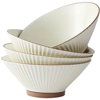 Jiwoo Ramen Schüssel Set 1100ml 4-teilig Suppenteller Ø 20cm Tiefe Teller Set Keramik Bowl Schüssel mikrowellen spülmaschinengeeignet, Japanische Suppenschale für Ramen Suppe Salat Spaghetti