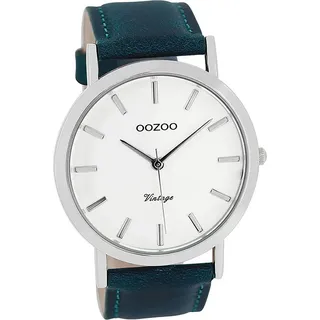 Oozoo Armbanduhr Herren Vintage Series silber 45mm Quarz Leder grün D2UOC8116