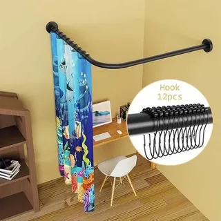 Dehnbare Duschvorhangstange aus Edelstahl 304 in L-Form für Badezimmer, Badewanne, Eckstange (große Größe, Schwarz 2, 90–120 cm x 120–165 cm)