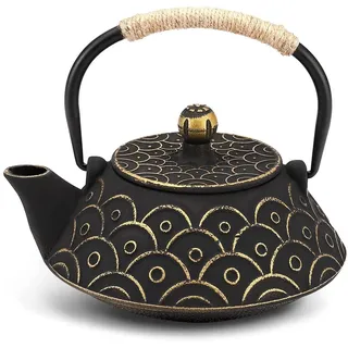 Webao Gusseisen Teekanne mit Infuser, 800ml Teekessel für losen Tee, Asiatisches Teekannen für Herdplatten geeignet, Wavemuster