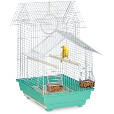 Relaxdays Vogelkäfig, Käfig für kleine Kanarienvögel, Sitzstangen & Futternäpfe, 50 x 42,5 x 33,5 cm, hellblau/mintgrün, grün