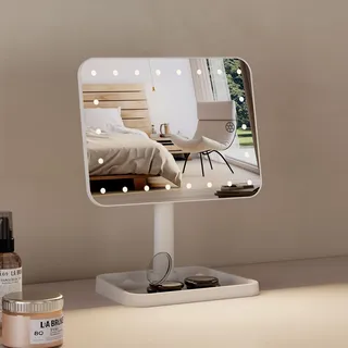 GASHIO Kosmetikspiegel mit Beleuchtung – Schminkspiegel mit LED Licht und Touch-Funktion - Make up Spiegel - Tischspiegel Rund 360° Drehbar mit Licht- Cosmetic Mirror with 22 Led's Dimmbarer Kabellos