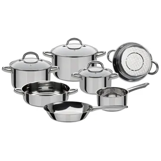GSW Montreal Topf-Set 6-tlg. Kochtopf + Dampfgareinsatz + Servierpfanne + Bratpfanne + Stieltopf