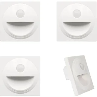Wandeinbauleuchte aussen LED Treppenlicht Wandleuchte mit Bewegungsmelder Quadratische LED Treppenbeleuchtung Stufenbeleuchtung Stufenleuchte, Aluminium, 230V 3W (weiß (für 60mm Schalterdose), 4er Set