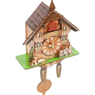 Wanduhr, Hausförmiges Design, Interaktive Kuckucksuhr, Gold, 12 Zoll