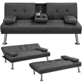 Yaheetech Klappbares Schlafsofa mit Schlaffunktion Gästebett Couch Sofa Bettsofa mit Großer Liegefläche Tagesbett Sofabett Polstersofa 350kg belastbar - Dunkelgrau