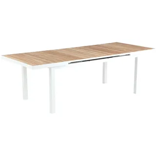 Auszugstisch Nantes - 180/240 x 100 cm, Aluminium weiß, Teak gebürstet
