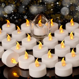 Auralome Led Teelichter Kerzen - Elektrische Batterie Flammenlose Teelicht Lange Dauer 200 Stunden Flackernde Outdoor Flamme Klein Kerze Elektrisch Lichter für Hochzeit Festivals Warm Gelb 24 Stück