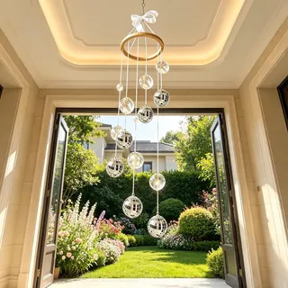 Windspiel Muscheln Discokugel Hängedeko, 88 cm Sun Catcher | windspiel discokugel mit 6 Spiegelkugeln und Naturmuscheln, Boho Windspiel für Fenster Garten Terrasse, Ideal als Geschenk