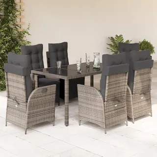 Eleganten-Stil Gartenmöbel Set Balkonmöbel-Set 7-tlg. Garten-Essgruppe mit Kissen Grau Poly Rattan - Gartenmöbelgarnituren Hommie1647543 4parcel - Grau
