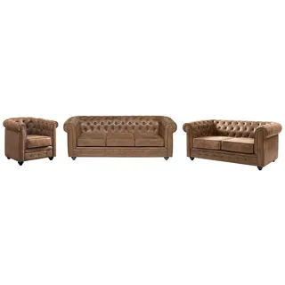 vente-unique Couchgarnitur 3+2+1 - Microfaser - Vintage-Look - CHESTERFIELD