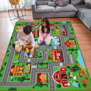 AKUNRUG Auto-Spielteppich, Stadt-Strassenkarte, Kinder-Spielteppich, 100x150 cm