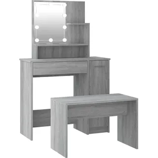 vidaXL Schminktisch-Set mit LED Grau Sonoma Holzwerkstoff - Grau
