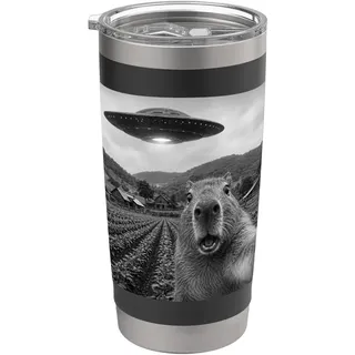Scared Capybara Selfie UFO Raumschiff Humor Lustig Alien Doppelwandiger Edelstahl-Thermobecher