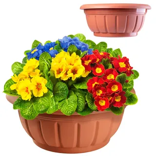 KADAX Blumenschale, runde Pflanzschale, Pflanzkübel aus Kunststoff, wetterfester Blumenkübel für Außen, Blumen, Pflanzen, Garten, Balkon, Deko, Blumentopf, frostsicher, Pflanzgefäß (23 cm, terrakotta)