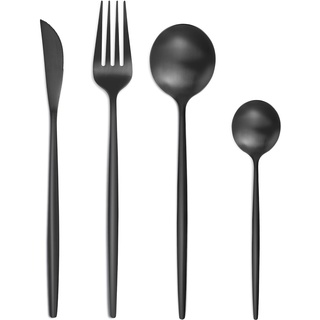 Bestdin Besteck Set 6 Personen, 24 teilig Edelstahl Besteckset Schwarz Matt, Essbesteck Set mit Messer Gabel Löffel, Hochwertiges Edelstahlbesteck, Spülmaschinenfest.