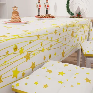 PETTI Artigiani Italiani - Tischdecke für Weihnachten, schmutzabweisend, rechteckig, für Weihnachten, Küche, Design Gold Stars X12, Sitzer (140 x 240 cm), 100% Made in Italy