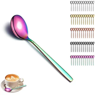 Berglander Farbiger Teelöffel 12er Set, Edelstahl Titanbeschichtet Kleiner Dessertlöffel Geschirr, Spülmaschinenfest