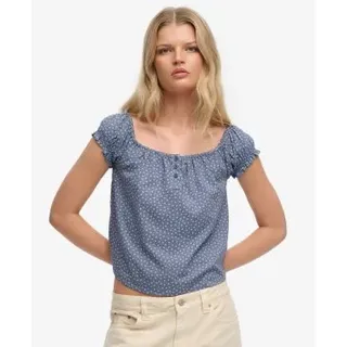 Superdry für Damen. W6012219A Top mit Knöpfen blau (S), Lässig, Viskose, Kurzarm