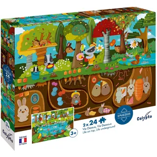 Calypto 3907704 Waldtiere, 2x24 Teile Puzzle-Set mit Soft-Touch, Kinderpuzzle mit großen Teilen und samtiger Oberfläche inkl. Puzzleposter, für Kinder ab 3 Jahren, Tiere, Wald