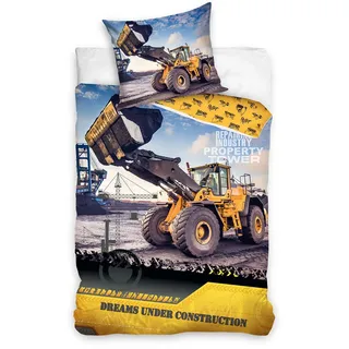 termana Bagger Bettwäsche Bettbezug 135x200 80x80 Baumwolle · Kinder-Bettwäsche Baustelle für Mädchen und Jungen · 2 teilig · 1 Kissenbezug 80x80 + 1 Bettbezug 135x200 cm Jungenbettwäsche