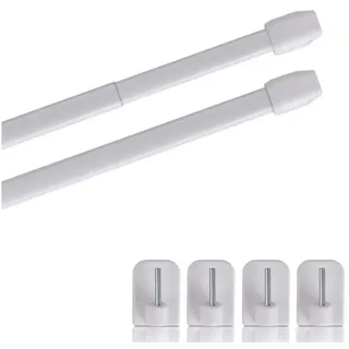 BestLivings Vitragestangen weiß - perlweiß 60 - 90 cm + 4er Klebehaken - Weiß
