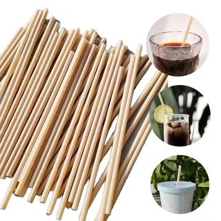 100 Stück Einwegstrohhalme aus Bagasse, 21cm gerader flacher Strohhalm, 5,5mm Durchmesser, Trinkhalm aus Zuckerrohr, biologisch abbaubar, für Party, Saft, Küche,Club (100)