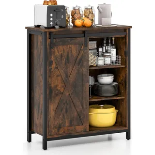 COSTWAY 81 cm hoher Küchenschrank im Farmhaus-Stil, Sideboard mit Schiebetür & verstellbaren Regalen, Servierkonsole rustikales Braun - Braun