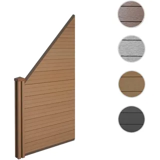 WPC-Sichtschutz Sarthe, Windschutz Zaun, WPC-Pfosten ~ Erweiterungselement schräg links, 0,98m teak