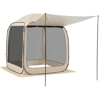 SucceBuy Campingzelt 182,88x182,88x219,4 cm, Pop-up-Zelt mit erweiterbarer Markise, tragbares Zelt für 4-6 Personen, inkl. Tragetasche & Seitenwänden, ideal für Terrasse und Outdoor-Aktivitäten, Beige - Beige