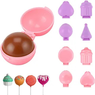 FloralGrace 8 Stück Kuchen Lollipop Formen Presse 4 Formen Mini Kuchen Lollipop Ausstecher Und Drücker 3D Gedruckt Kugel Herz Rund Cupcake Cake Pop Formen DIY Kuchen