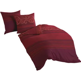 BIERBAUM 4429_04 Mako-Satin-Bettwäsche, Designed in Germany, 200 x 200 cm / 2 x 80 x 80 cm, rot