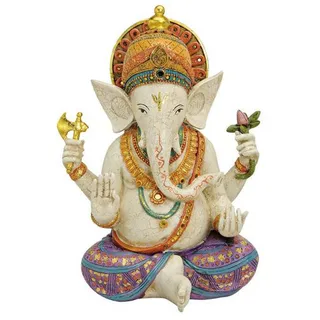 Xxxl Ganesha Figur , Lila, Weiß, Goldfarben , Kunststoff , Elefant , Elefant , 30x40x16 cm , sitzend, zum Stellen, handgemalt , Dekoration, Dekofiguren & Skulpturen, Buddha-statuen