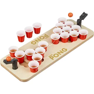 Relaxdays Mini Beer Pong, Trinkspiel Set, 25 rote Becher, 4cl, Bier & Shots, für unterwegs, HxBxT: 9x58x20 cm, Natur