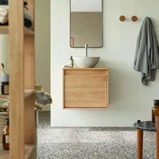 Néo - Waschtisch aus massivem Hevea mit Eichenfarbton 60 cm