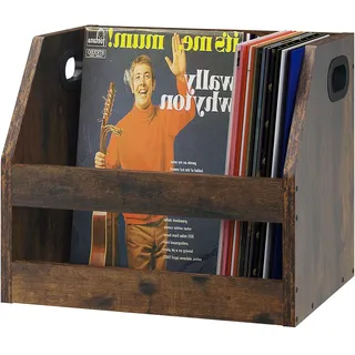 YMYNY Holz Record Aufbewahrungshalter 38×29×29CM Rustikal Braun HCD001H | Vinyl Album Box Kiste mit Griff, Buch Regal Desktop Organizer Trapezoid LP Record für Ordner, Bücher, Fotoalben